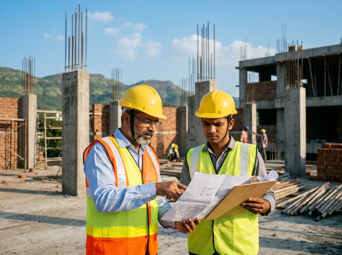 Zemara Spaces founding team on a residential construction site in Pune, 2019